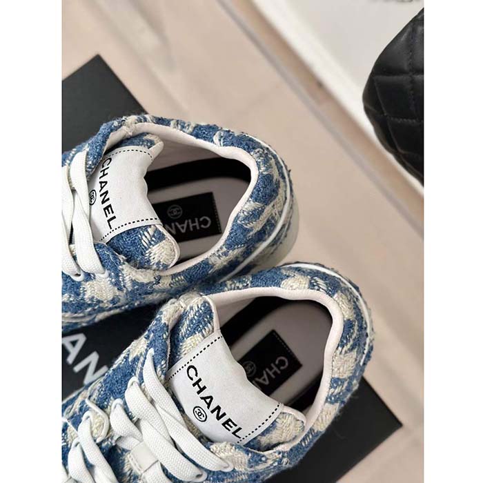 Chanel Women CC Sneakers Fabric Light Blue White 1 CM Heel