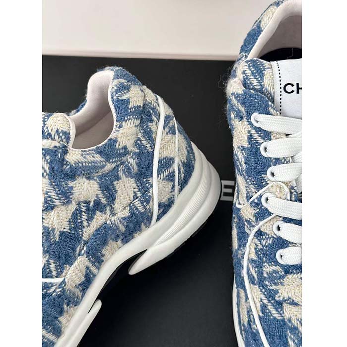Chanel Women CC Sneakers Fabric Light Blue White 1 CM Heel