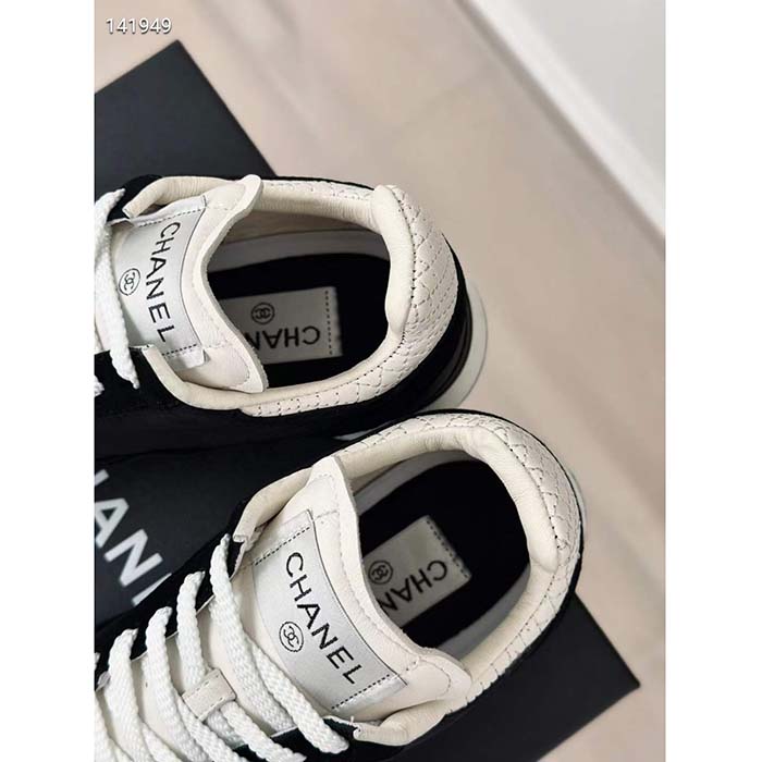Chanel Women CC Sneakers Fabric Suede Kidskin Suede Calfskin Navy Black