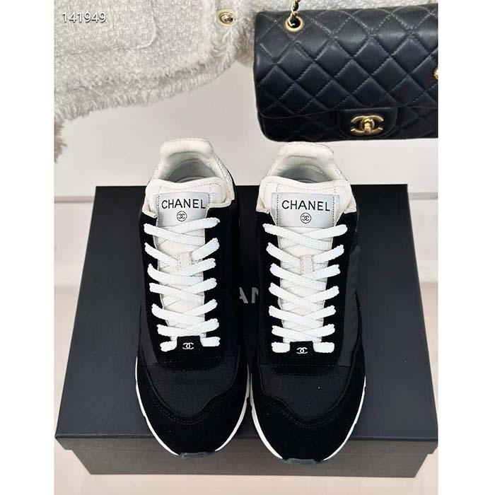 Chanel Women CC Sneakers Fabric Suede Kidskin Suede Calfskin Navy Black