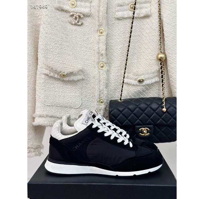 Chanel Women CC Sneakers Fabric Suede Kidskin Suede Calfskin Navy Black