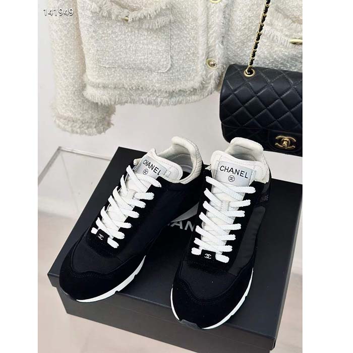 Chanel Women CC Sneakers Fabric Suede Kidskin Suede Calfskin Navy Black