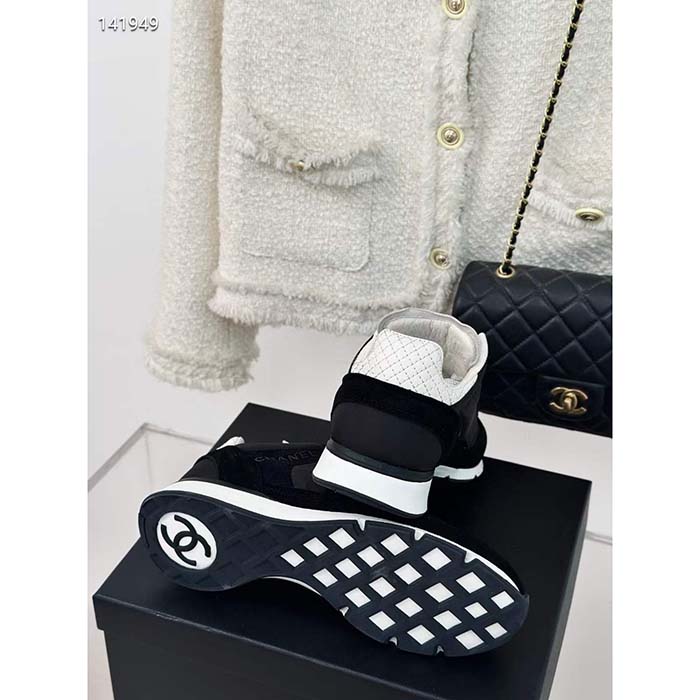 Chanel Women CC Sneakers Fabric Suede Kidskin Suede Calfskin Navy Black