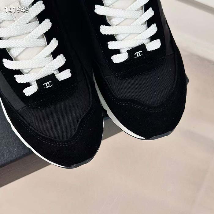 Chanel Women CC Sneakers Fabric Suede Kidskin Suede Calfskin Navy Black