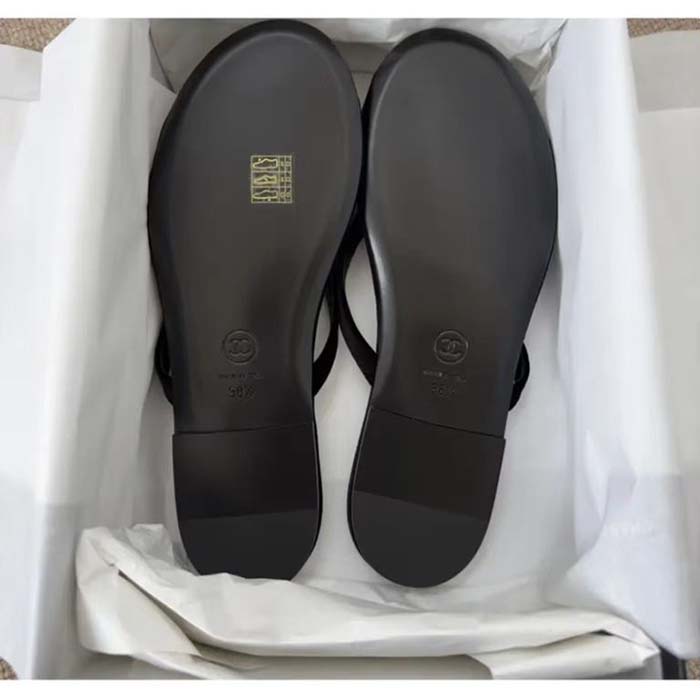 Chanel Women CC Thongs Sandal Velvet Black 0.5 CM Heel