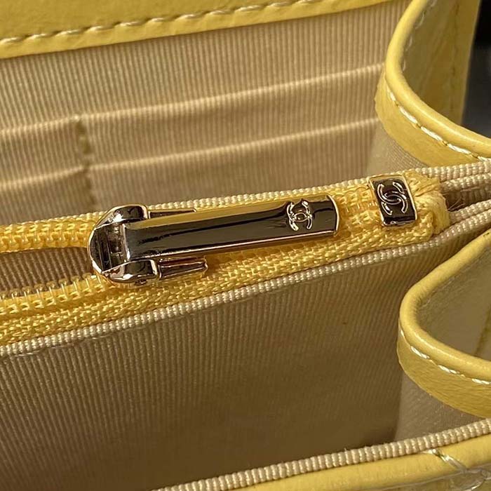 Chanel Women CC Wallet On Chain Lambskin Imitation Pearls Yellow