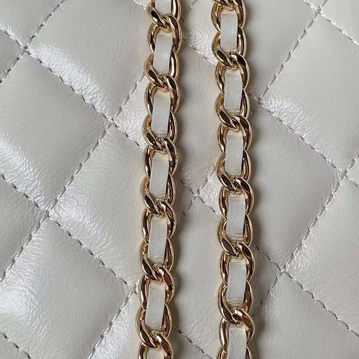 Chanel Women CC Wallet On Chain Shiny Crumpled Lambskin Imitation Pearls