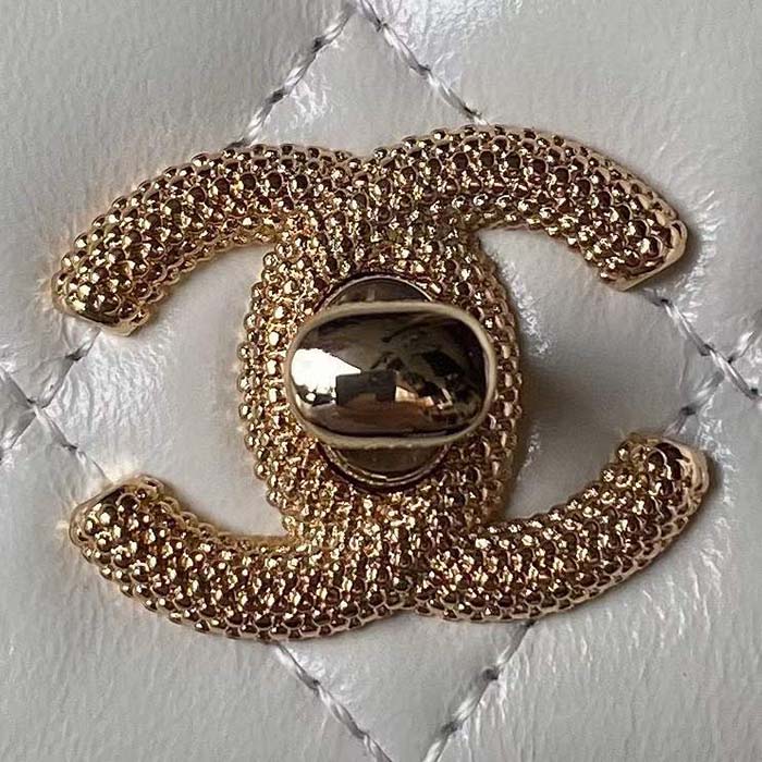 Chanel Women CC Wallet On Chain Shiny Crumpled Lambskin Imitation Pearls