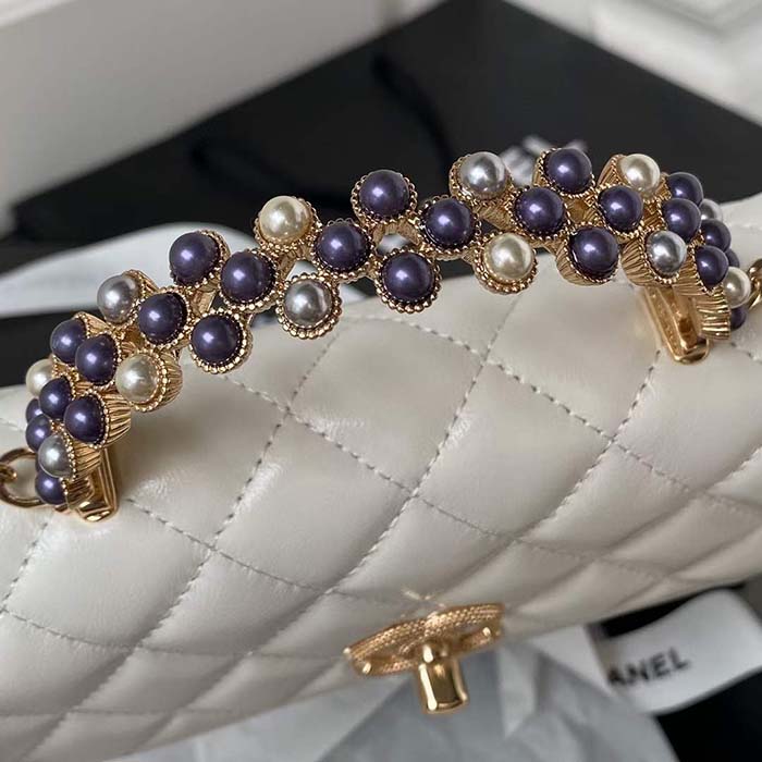 Chanel Women CC Wallet On Chain Shiny Crumpled Lambskin Imitation Pearls