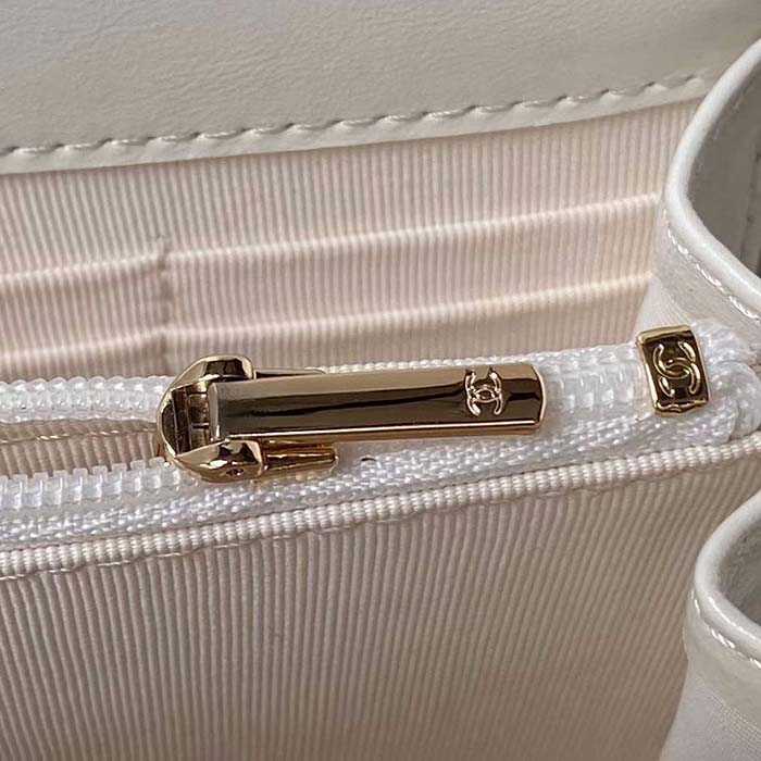 Chanel Women CC Wallet On Chain Shiny Crumpled Lambskin Imitation Pearls