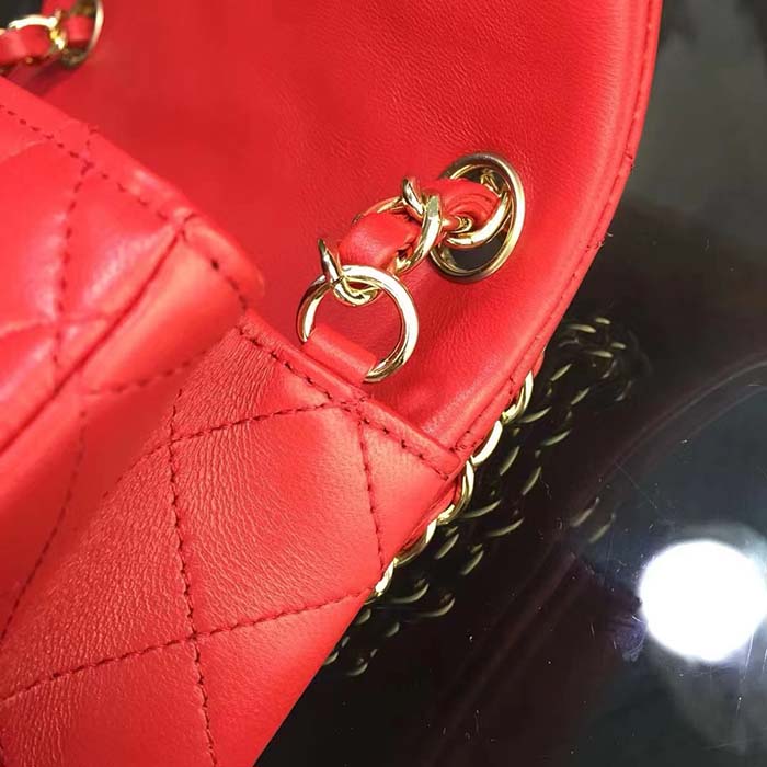 Chanel Women Mini Flap Bag Calfskin Leather Gold-Tone Metal Red