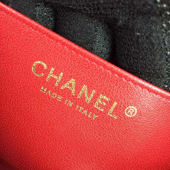 Chanel Women Mini Flap Bag Calfskin Leather Gold-Tone Metal Red