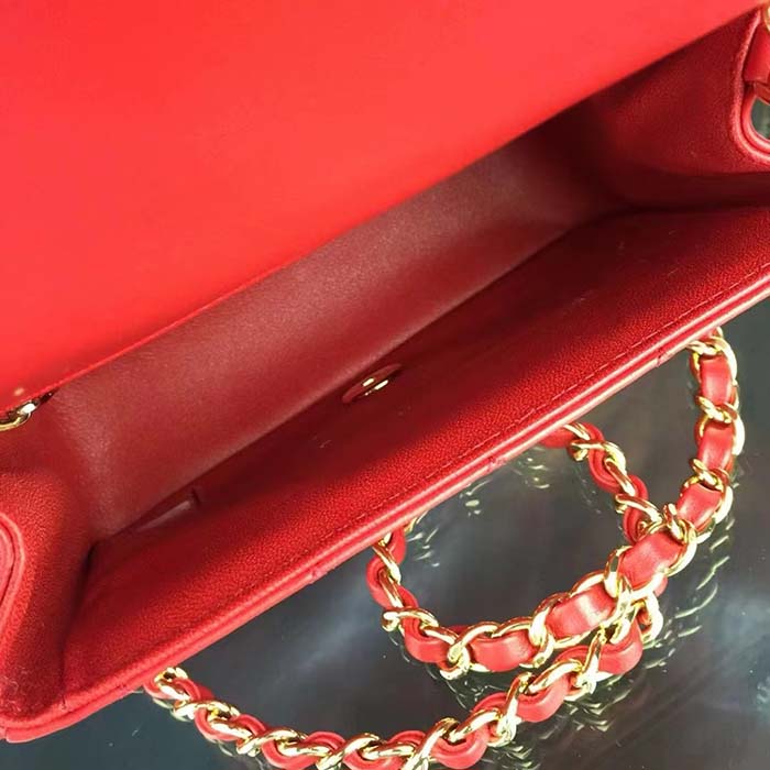 Chanel Women Mini Flap Bag Calfskin Leather Gold-Tone Metal Red
