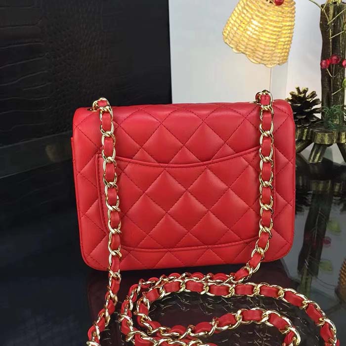 Chanel Women Mini Flap Bag Calfskin Leather Gold-Tone Metal Red