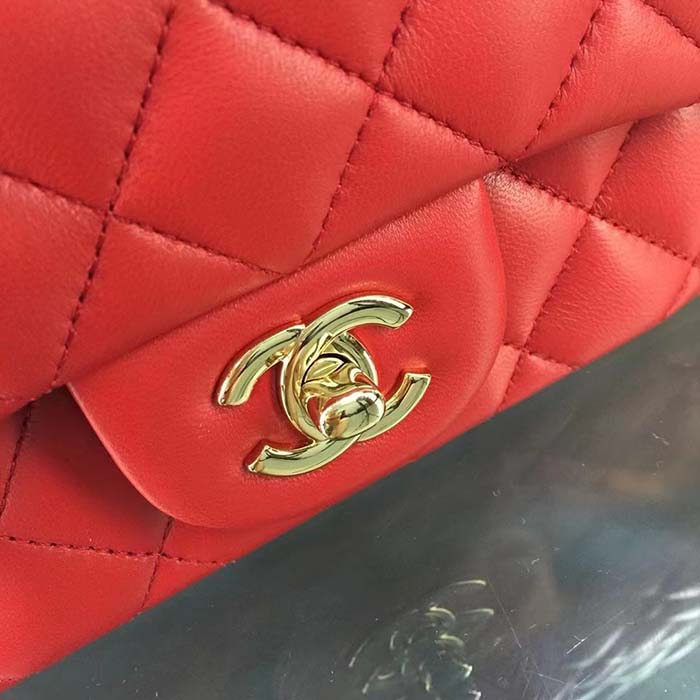 Chanel Women Mini Flap Bag Calfskin Leather Gold-Tone Metal Red