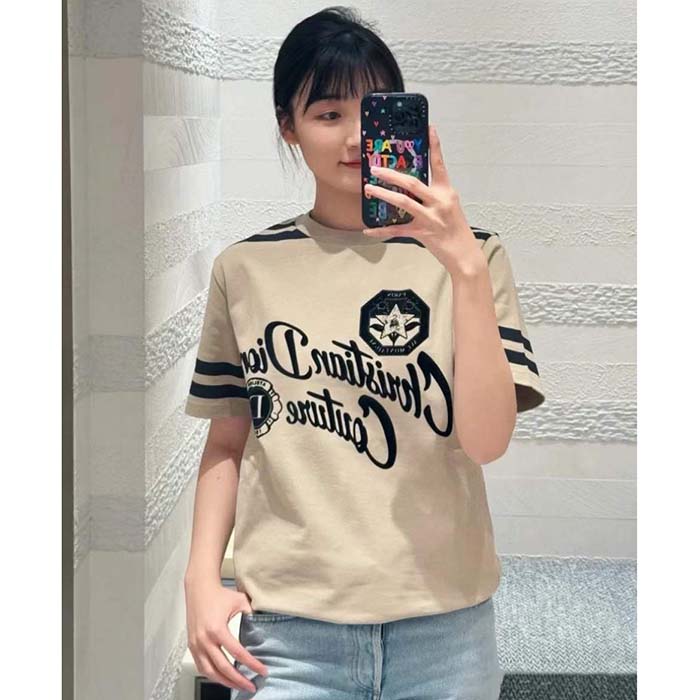 Dior CD Women Christian Dior Couture Relaxed-Fit T-Shirt Beige Cotton Jersey