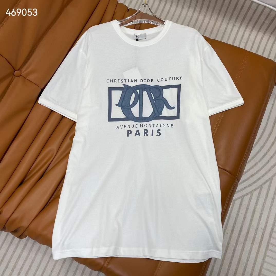 Dior CD Men Relaxed-Fit T-Shirt White Cotton Jersey Ribbed Crew Neck