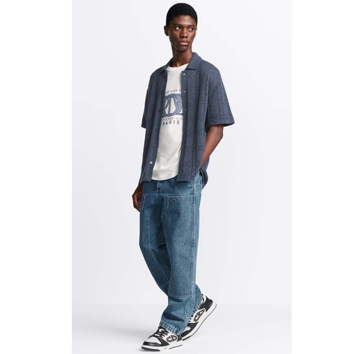 Dior CD Men Relaxed-Fit T-Shirt White Cotton Jersey Ribbed Crew Neck
