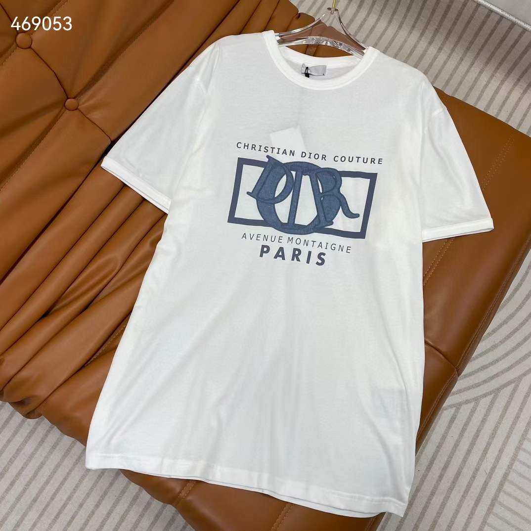 Dior CD Men Relaxed-Fit T-Shirt White Cotton Jersey Ribbed Crew Neck