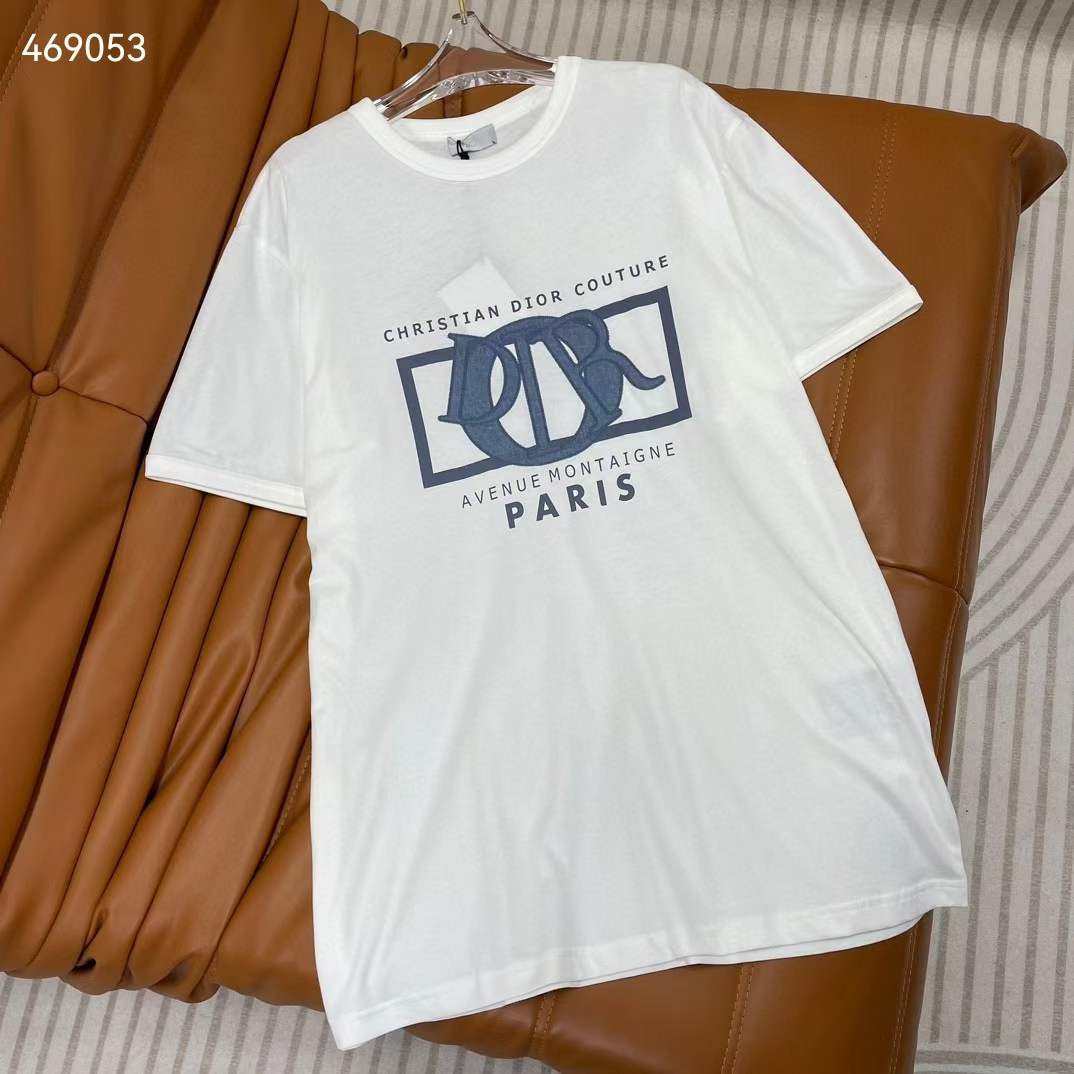 Dior CD Men Relaxed-Fit T-Shirt White Cotton Jersey Ribbed Crew Neck