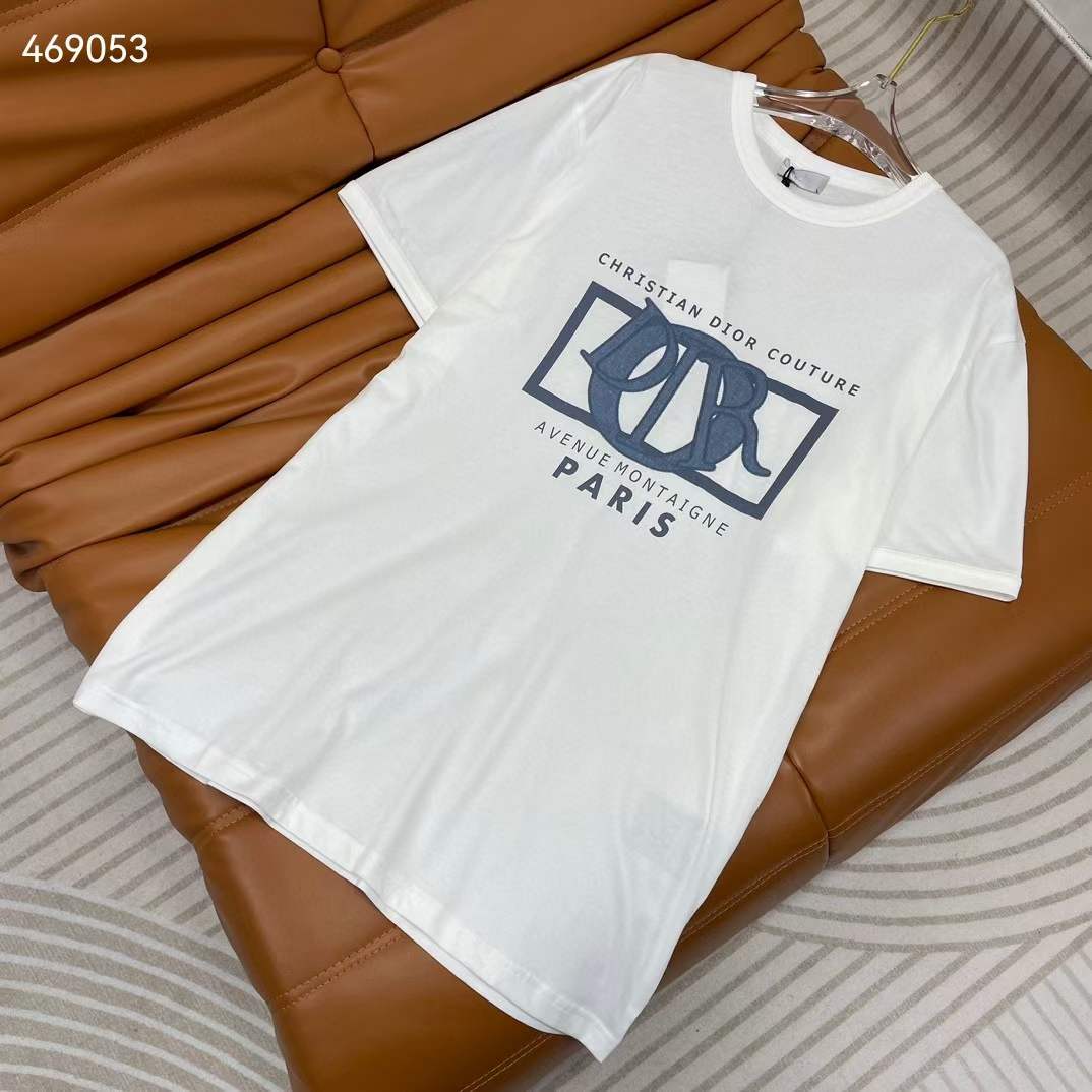 Dior CD Men Relaxed-Fit T-Shirt White Cotton Jersey Ribbed Crew Neck