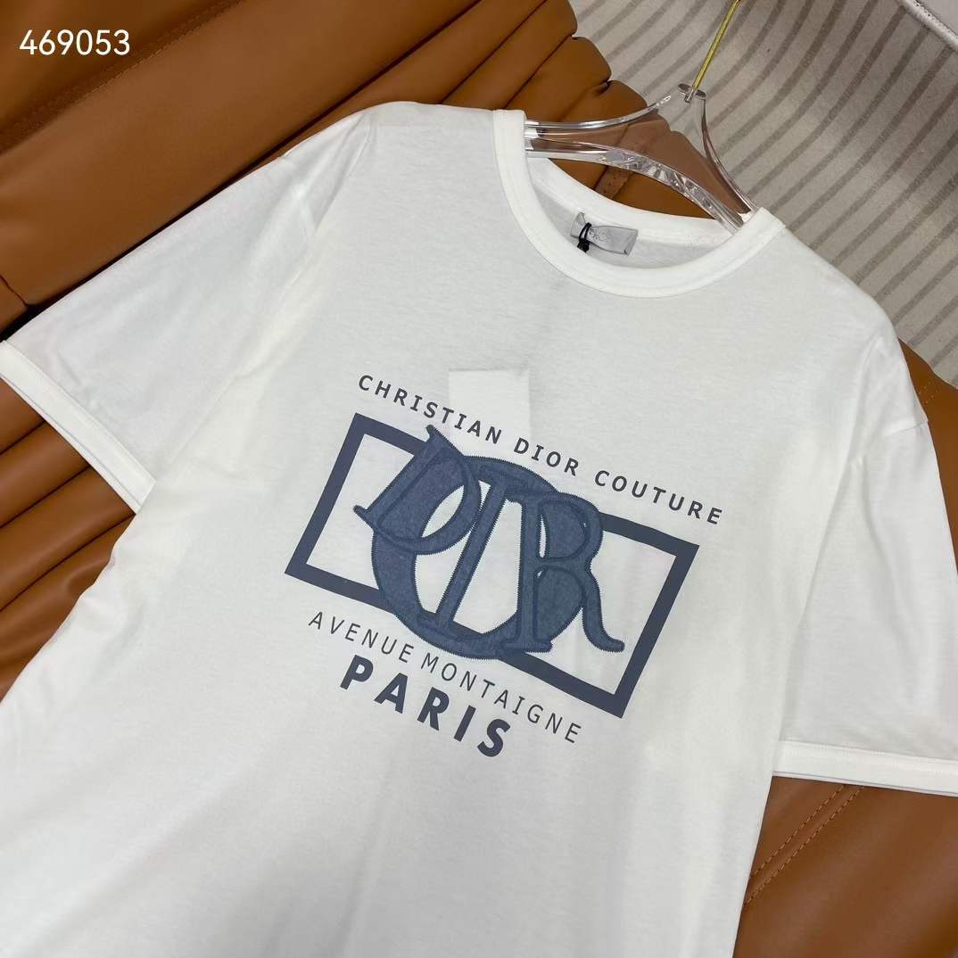 Dior CD Men Relaxed-Fit T-Shirt White Cotton Jersey Ribbed Crew Neck