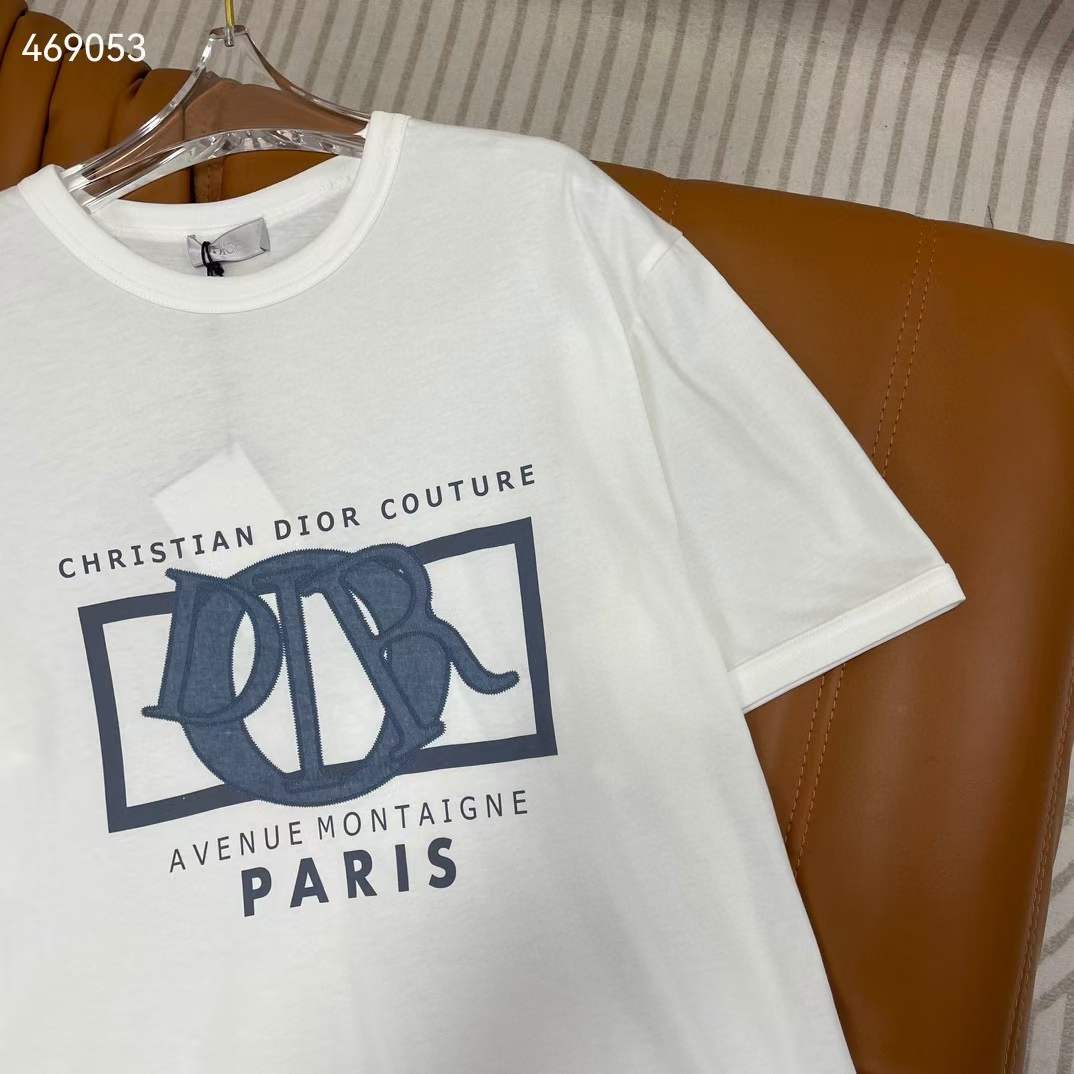 Dior CD Men Relaxed-Fit T-Shirt White Cotton Jersey Ribbed Crew Neck