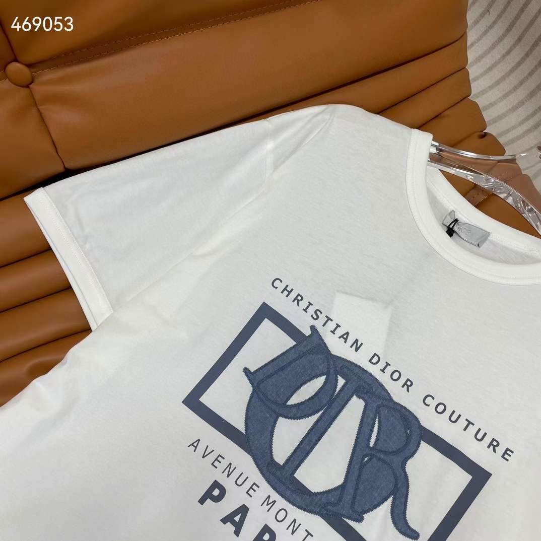 Dior CD Men Relaxed-Fit T-Shirt White Cotton Jersey Ribbed Crew Neck