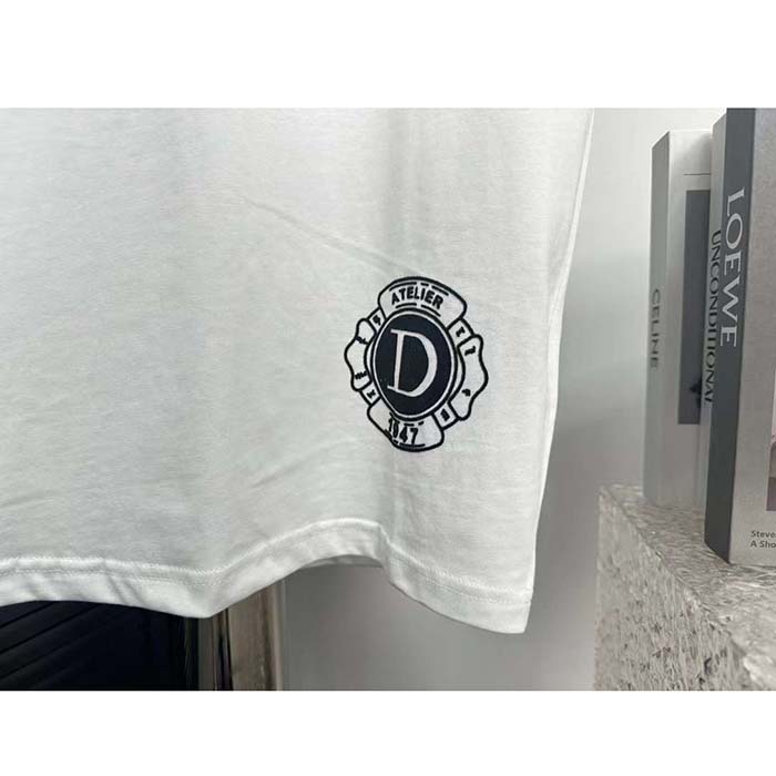 Dior CD Men T-Shirt Ecru Silk Cotton Jersey Ribbed Crew Neck
