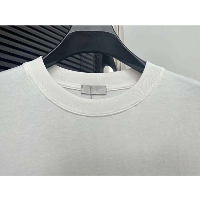 Dior CD Men T-Shirt Ecru Silk Cotton Jersey Ribbed Crew Neck