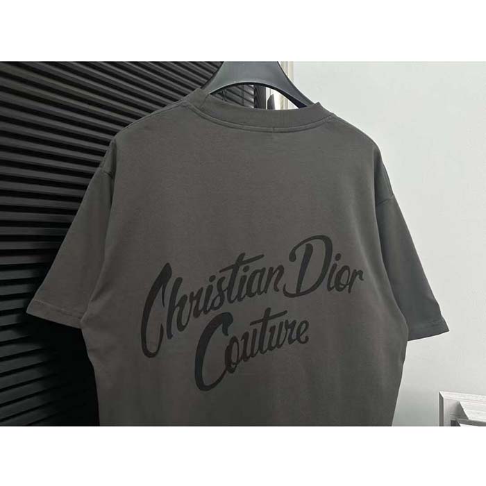 Dior CD Men T-Shirt T-Shirt Gray Cotton Jersey Silk Ribbed Crew Neck