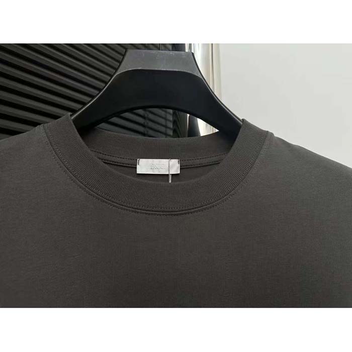 Dior CD Men T-Shirt T-Shirt Gray Cotton Jersey Silk Ribbed Crew Neck