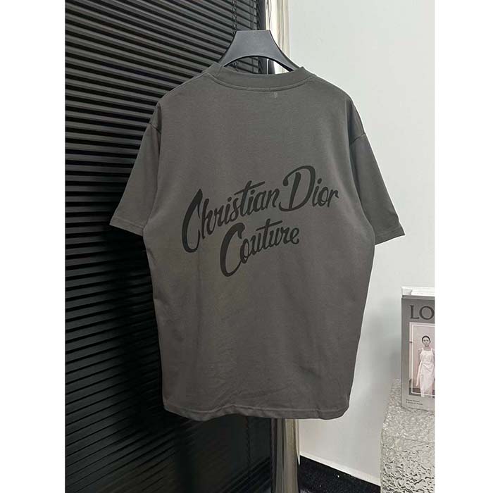 Dior CD Men T-Shirt T-Shirt Gray Cotton Jersey Silk Ribbed Crew Neck