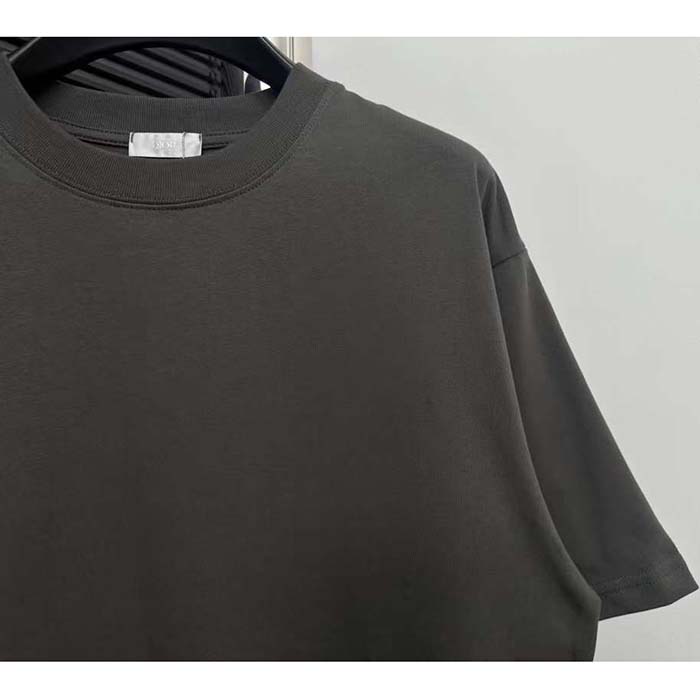 Dior CD Men T-Shirt T-Shirt Gray Cotton Jersey Silk Ribbed Crew Neck