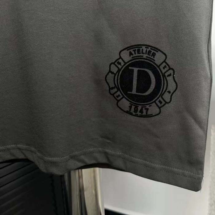 Dior CD Men T-Shirt T-Shirt Gray Cotton Jersey Silk Ribbed Crew Neck