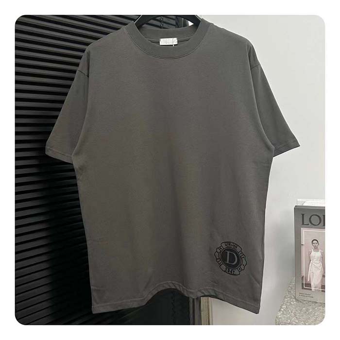 Dior CD Men T-Shirt T-Shirt Gray Cotton Jersey Silk Ribbed Crew Neck