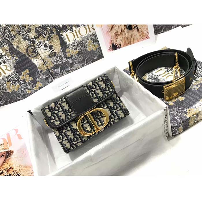 Dior CD Unisex 30 Montaigne Box Bag Blue Dior Oblique Jacquard