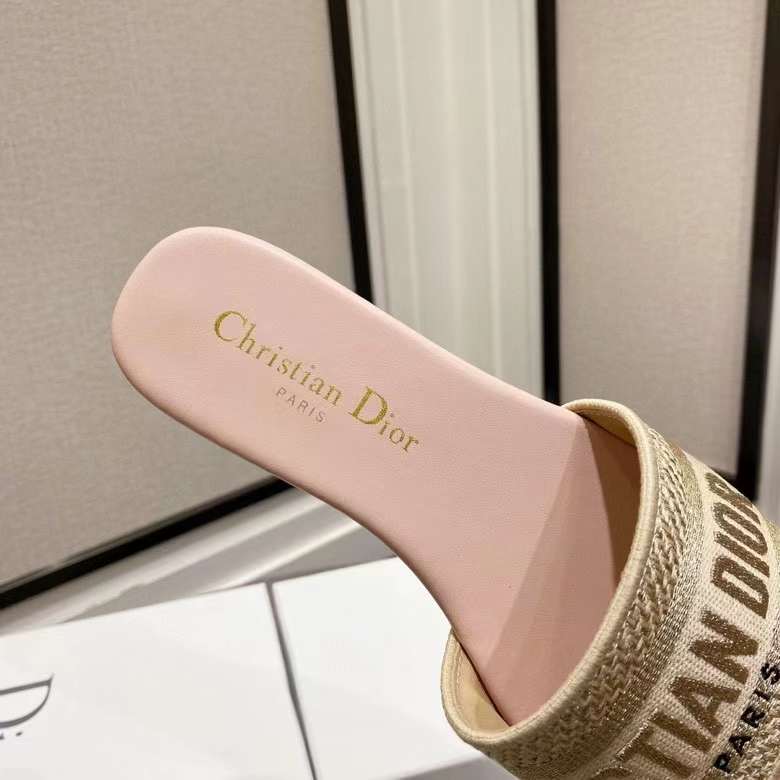 Dior CD Unisex Dway Slide Gold-Tone Cotton Embroidered Metallic Thread Strass