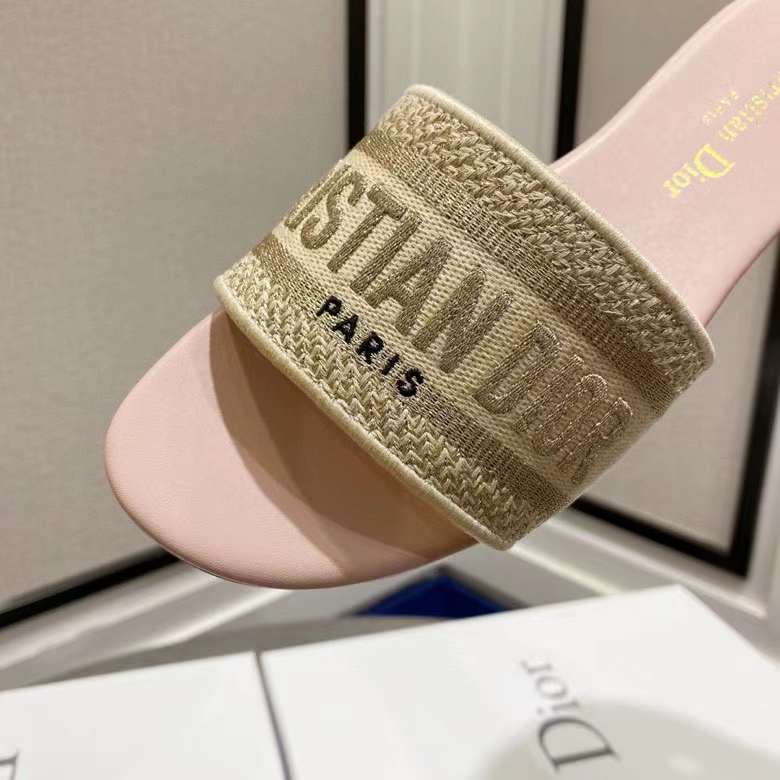 Dior CD Unisex Dway Slide Gold-Tone Cotton Embroidered Metallic Thread Strass