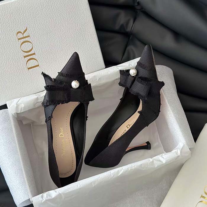 Dior CD Women Adiorable Pump Black Fringed Grosgrain 8 cm Heel