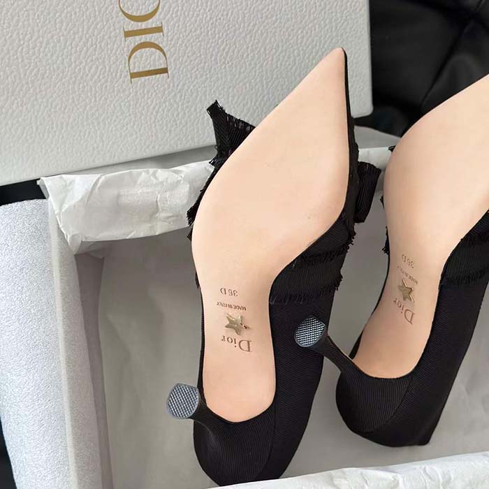 Dior CD Women Adiorable Pump Black Fringed Grosgrain 8 cm Heel