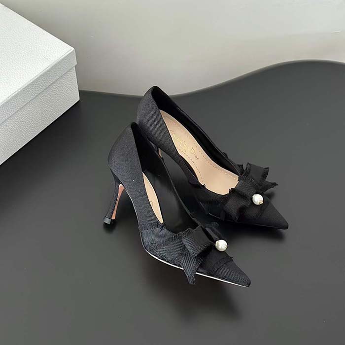 Dior CD Women Adiorable Pump Black Fringed Grosgrain 8 cm Heel