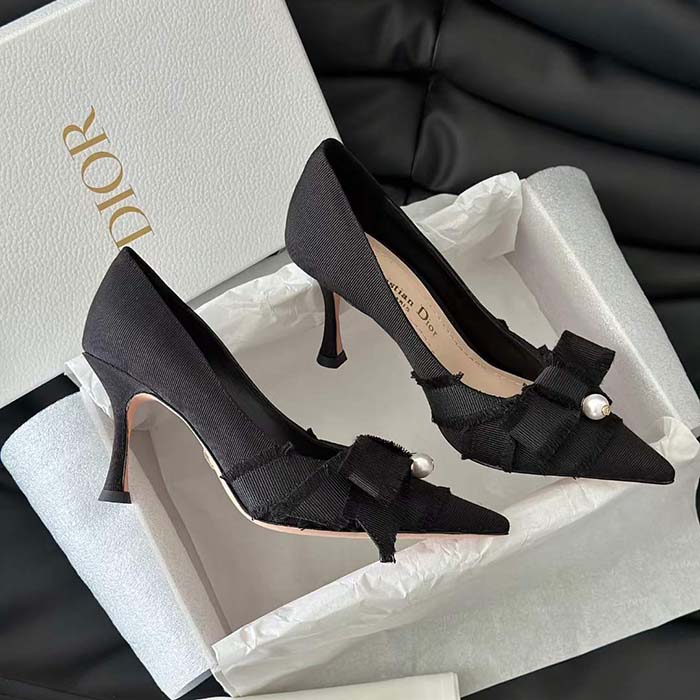 Dior CD Women Adiorable Pump Black Fringed Grosgrain 8 cm Heel