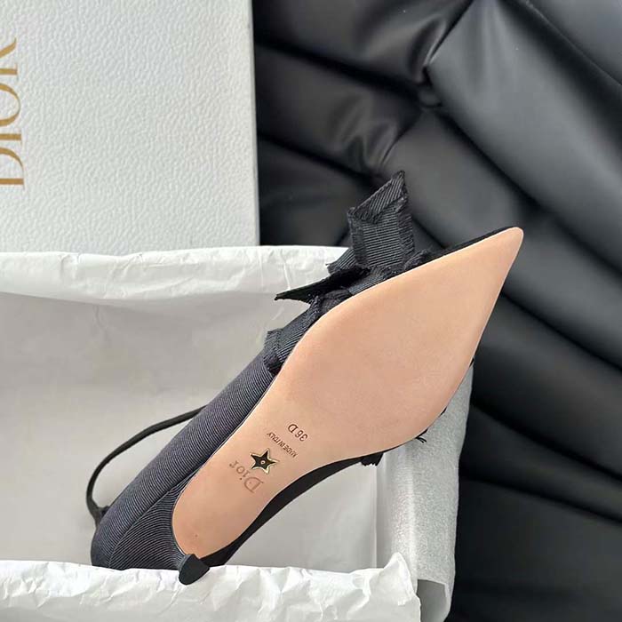 Dior CD Women Adiorable Pump Black Fringed Grosgrain Bow 4 cm Heel