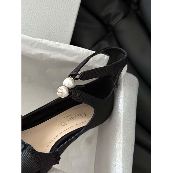 Dior CD Women Adiorable Pump Black Fringed Grosgrain Bow 4 cm Heel