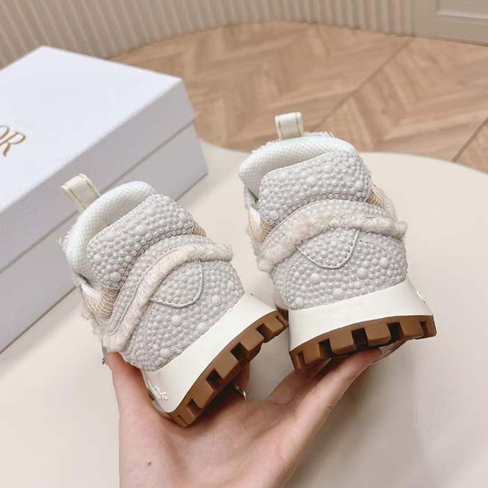 Dior CD Women C’est Dior Sneaker Embroidered Cotton Champagne Resin Pearls Mesh
