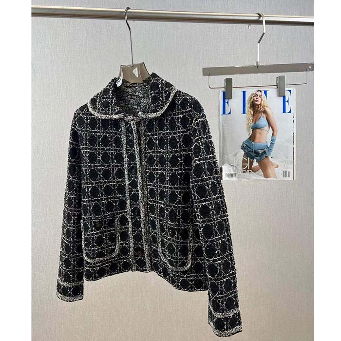 Dior CD Women Macrocannage Jacket Black White Technical Cotton Tweed