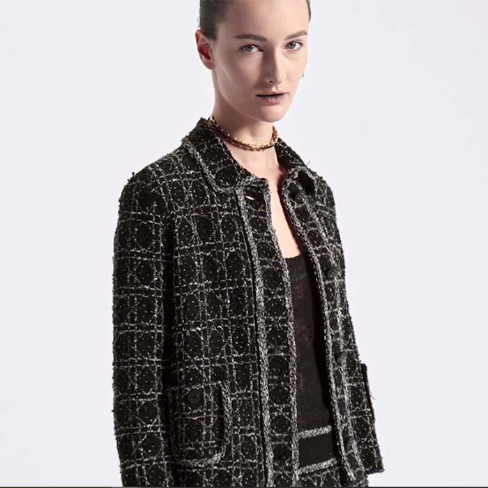 Dior CD Women Macrocannage Jacket Black White Technical Cotton Tweed