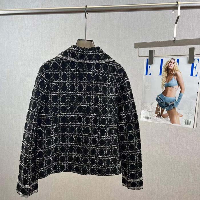 Dior CD Women Macrocannage Jacket Black White Technical Cotton Tweed