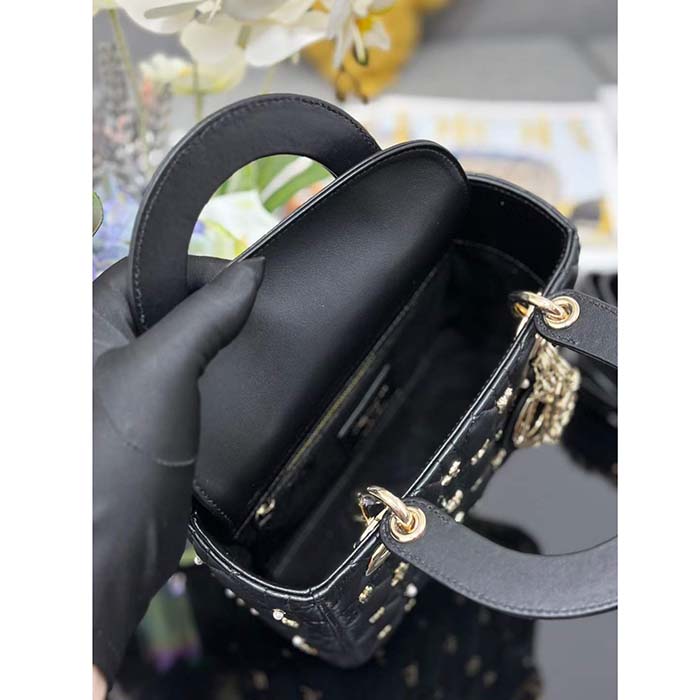 Dior CD Women Small Lady Dior My ABCDior Bag Black Cannage Lambskin